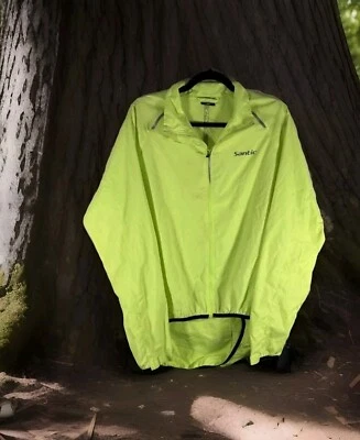 Cortavientos Santic Ciclismo Para Hombre Mediano Verde Neón Cremallera Completa Manga Larga Bolsillo con Cremallera Foto 1 de 4