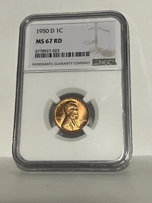 1950-D Lincoln Wheat Cent certified by NGC MS 67 RD Condition - Image 1 of 2