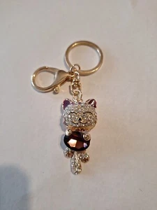 Funkelnder Schlüsselanhänger Ring Geldbeutelanhänger lila Katze Kristalle Strass NEU - Bild 1 von 3