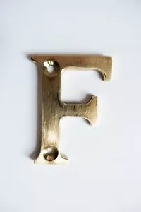 Brushed Brass Letter F • 2in • 5cm • Includes 2 Screws Front Door Number Plate - Picture 1 of 3