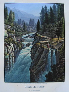 Wasserfall Aar Handeck Handegg Bern Schweiz alte altkolorierte Aquatinta 1840 - Bild 1 von 1
