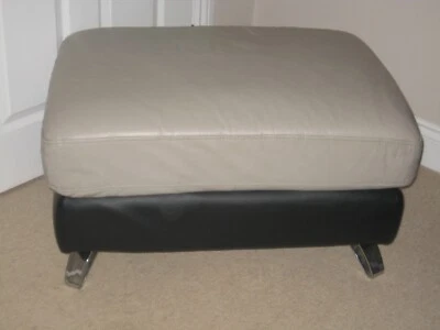 DFS LARGE LEATHER RECTANGULAR FOOTSTOOL WITH CHROME LEGS * BLACK & BEIGE LEATHER - Image 1 of 4