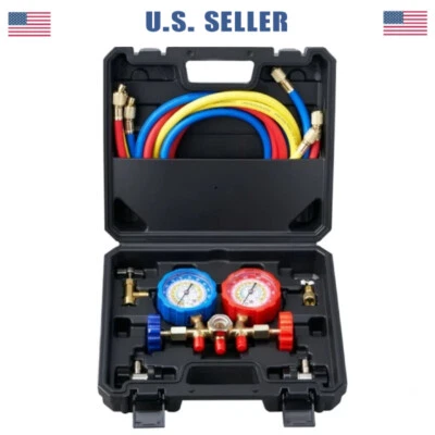 AC Manifold Gauge Set 3 Ways For R134A R22 R12 R502 Refrigeration Charging Hose - Image 1 of 4