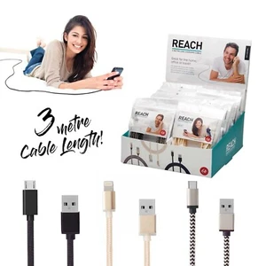 Reach - 3mtr Long Woven Charging Cable - Home Office or Travel **FREE DELIVERY** - Picture 1 of 20