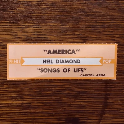 Jukebox Strip: NEIL DIAMOND - America / Songs of Life 1981 Jazz Singer 4994 Tag - Image 1 of 2