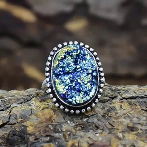 Titan Druzy Edelstein Handgemacht Ethnisch Silber Schmuck Ringgröße 7 RSLS318 - Bild 1 von 5