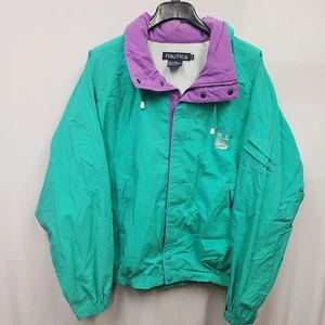Men’s Vintage NAUTICA Purple & Teal Colorblock Full Zip Hooded Jacket Sz X-Large - Picture 1 of 20