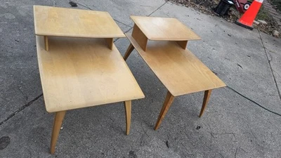 Винтажный MCM 60-х 2 Heywood Wakefield твердый клен конец / журнальные столики - Изображение 1 из 4