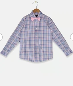 Camicia elegante Tommy Hilfiger ragazzo TH Flex taglia 14 manica lunga con fiocco NUOVA! Rosa - Foto 1 di 6
