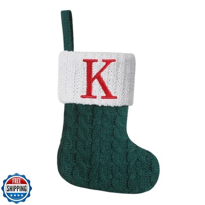 Medias Pxniy Mini Tejidas Verdes, 8.5 Pulgadas Monograma Inicial Bordado Verde Chri Foto 1 de 4