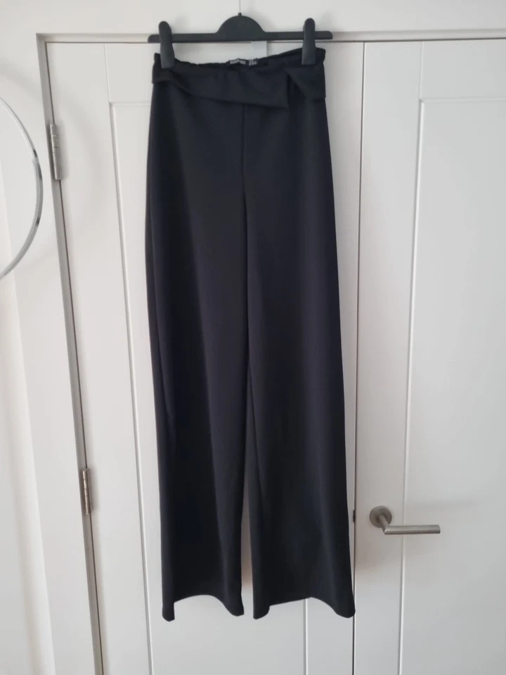 BOOHOO TALL Crepe Black Foldover Belt Trousers - Image 1 of 4