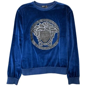 Versace Men's Velvet Embroidered Medusa Sweatshirt Blue XL - Picture 1 of 11