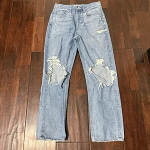 Pantalones de mezclilla rectos Agolde años 90 desgastados tiro medio para mujer talla 27 botón mosca - Imagen 1 de 11