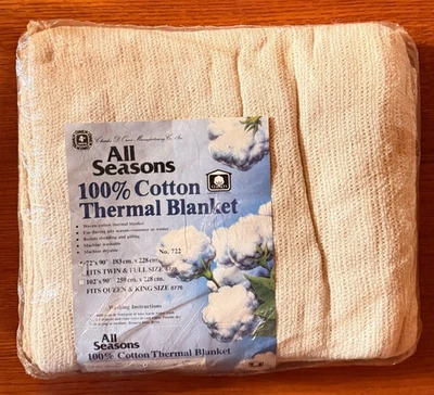 Vintage Owen All Seasons 100% Woven Cotton Thermal Blanket Bone Twin/Full NEW - Image 1 of 4