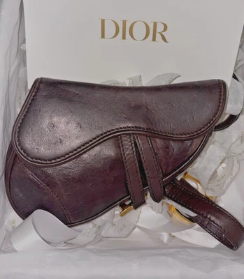 PRE-OWNED CHRISTIAN DIOR MINI SADDLE DARK BROWN OSTRICH LEATHER WAIST BELT BAG - Image 1 of 4