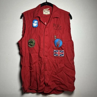 Camisa de Bowling Vintage King Louie Rite Cuello Redondo Roja Parches Personalizados Hippie Foto 1 de 4