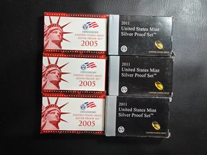 Lot of Six Silver Proof Sets Three 2005 & Three 2011 with Boxes/Coas - Picture 1 of 2