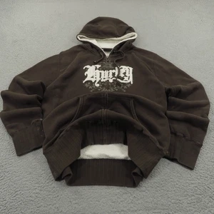 Hurley Hoodie Mens Large Y2K Zip Up Heavy Fleece Lined Skater Grunge Goth Baggy - Picture 1 of 13