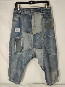 Vintage RARE Paficic Blue Surf Patchwork Pants Jeans Hawaiian Parachute Surfer - Picture 1 of 17