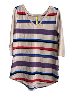 LOLE TOWN 3/4 SLEEVE Principle 2 TUNIC NWT: Sz XL tan Striped Beige Organic - Picture 1 of 14