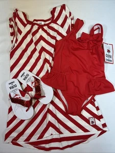 Gymboree Girls Swimsuit Olivia Pig (3) Piece Lot Red White Size 4 5 NWT - Picture 1 of 13