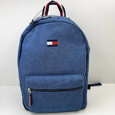 TOMMY HILFIGER Ardin Harbor Point Backpack Cotton Blue Denim Zip Top TH Logo NWT - Image 1 of 4
