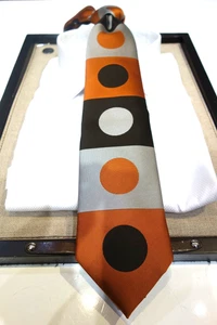 Talavari Tie Necktie Chocolate Brown Orange Gray Polka dot Center - Picture 1 of 2