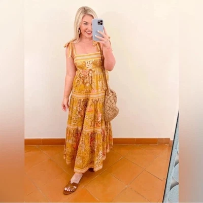 Vestido de verão amarelo floral Zimmermann Pattie amarrar ombro tamanho 6 - Imagem 1 de 4