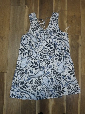 Lucky Brand Women's White/Blue Paisley Pocket Linen A-line Sleeveless Dress Sz L - Image 1 of 4
