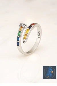 925 Sterling Silver Rainbow Baguette Ring Vibrant CZ Channel Band Gift Jewelry  - Picture 1 of 5
