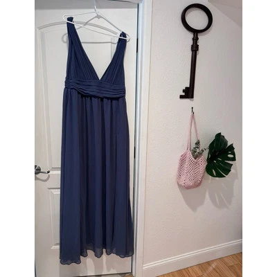 Maxi Vestido Formal Lulus Gris Azul Sin Mangas Escote Profundo Talla 8 Elegante Foto 1 de 3