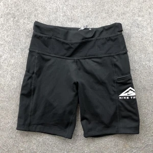 Nike Trail Running Shorts Small Black Dri-FIT Zipper Pockets Logo Activewear - Picture 1 of 13