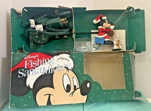 Working Disney Fishing Santa Mickey Mouse Figurine Animated Christmas in Box - Picture 1 of 8