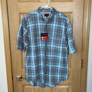 NWT Wolverine Gray Blue Plaid Short Sleeve Button Front Shirt Medium - Picture 1 of 6
