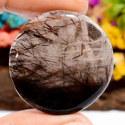 42 Ct. Round Copper Rutile Quartz Cabochon Gemstone Pendant Making 29X29X5 mm - Image 1 of 4