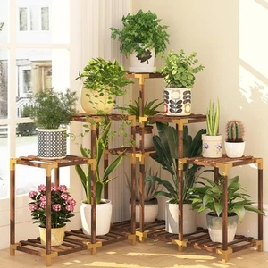 HOMKIRT Plant Stand Indoor Outdoor 11 Tier Corner Shelf Wood Rack Organizer - Picture 1 of 6