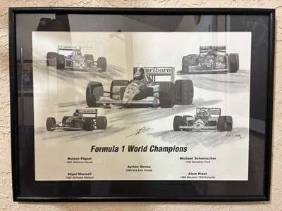 F1 Schumacher Senna Prost Mansell Piquet F1 WorldChampions Lithograph VERY RARE - Image 1 of 4