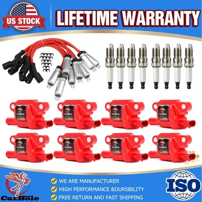 8xHigh Performance Ignition Coil+Spark Plug+Wire For Chevy GMC 5.3/6.2L V8 UF413 - Image 1 of 4