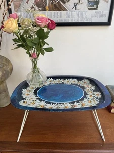 Vintage Floral Retro Folding Lap Tray Breakfast Table WORCESTER WARE Daisy - Picture 1 of 13