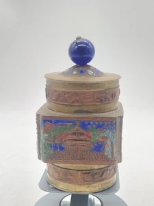 ANTIKE CHINESISCHE TEEDOSE aus Messing 4" hoch 2" breit - Bild 1 von 4