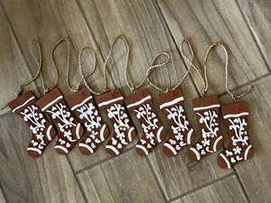 Handgefertigte bemalte Holz Weihnachtsstrumpf Girlande Lebkuchen Landhaus Hütte - Bild 1 von 7