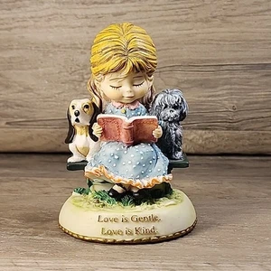 Cuddles Collectible Keepsake Love is Gentle Love is Kind Girl Reading with Dogs - Picture 1 of 24