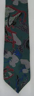 Corbata de seda abstracta verde azul púrpura rojo Vicky Davis New York para hombre Foto 1 de 2