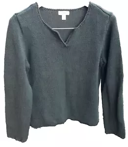 St Johns Bay sweater L green pullover split neck slit sides whip stitch trim - Picture 1 of 11