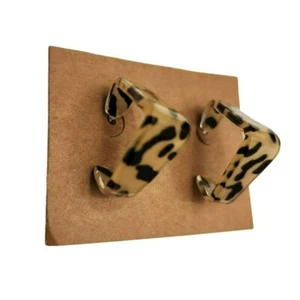 Women's Brown Jelly Lucite Cheetah Print Triangle Hoop Earrings - Picture 1 of 9