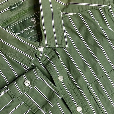 Duck Head Men’s Medium Long Sleeve Button Down Green Stripe Athletic Fit Shirt - Image 1 of 4