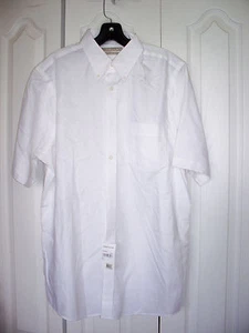  $55 Large Textured White Regular Nordstrom COTTON Short Slv Pocket DRESS SHIRT - Picture 1 of 2