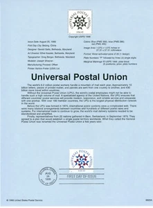 1999 USPS Souvenir 45¢ UNIVERSAL POSTAL UNION #9929A w/Watermark Archival - Picture 1 of 1