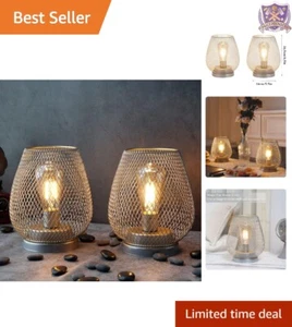 Set of 2 Metal Cage LED Lanterns Battery Powered Accent Light for Home Decor - Picture 1 of 10