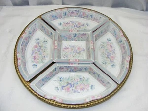 Vintage International Brass 15" Orderve Tray w 5 Porcelain Insert Bowls Japan - Picture 1 of 11